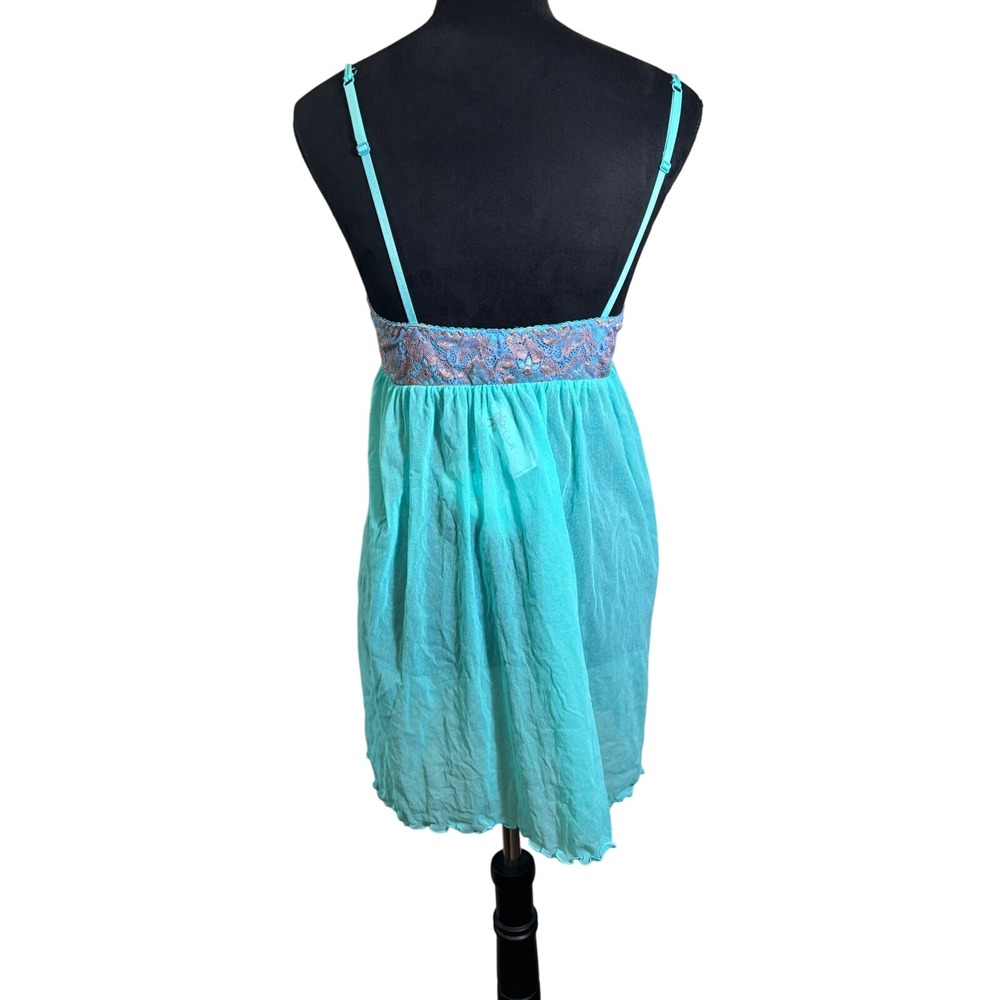 Cosabella Babydoll Lingerie Lace Trim‎ Sheer Aqua Blue Mini Dress Size M - Picture 8 of 8